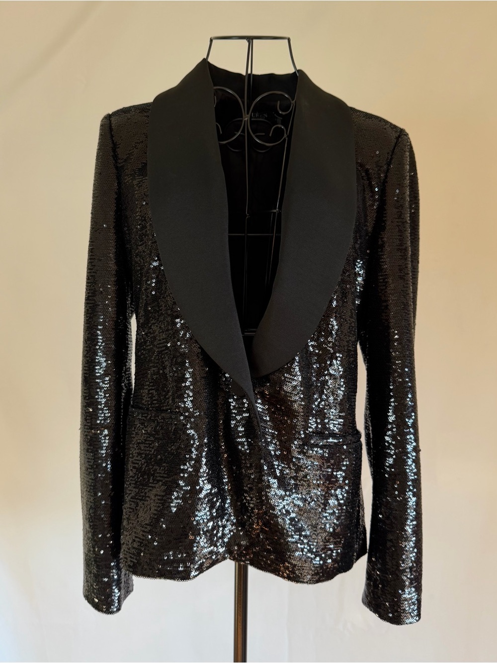 Ralph Lauren Black Sequin Shawl Collar Tuxedo Blazer